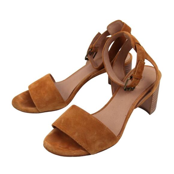 MADEWELL TAN BROWN GENUINE LEATHER SUEDE MID HEEL OPEN TOE STRAPPY SANDALS 6.5 - Picture 3 of 8